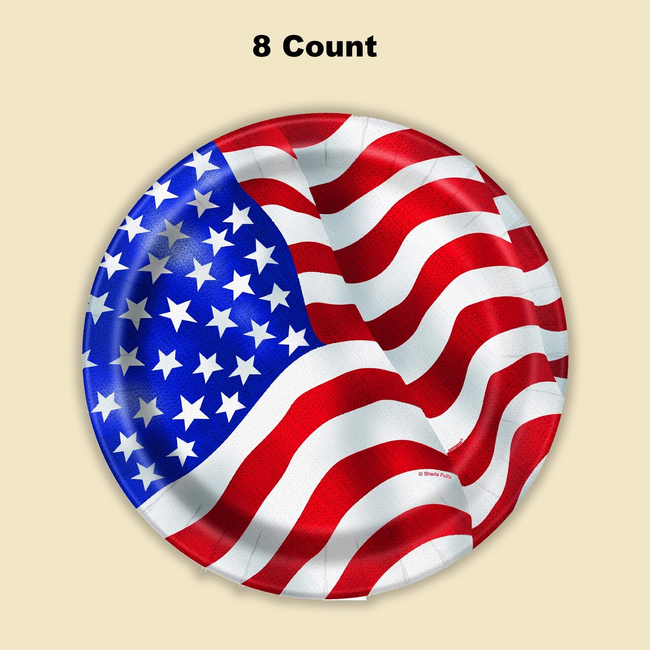 8 Count USA Flag Patriotic Round Disposable Dessert Plates For Festive Events 7 Inch
